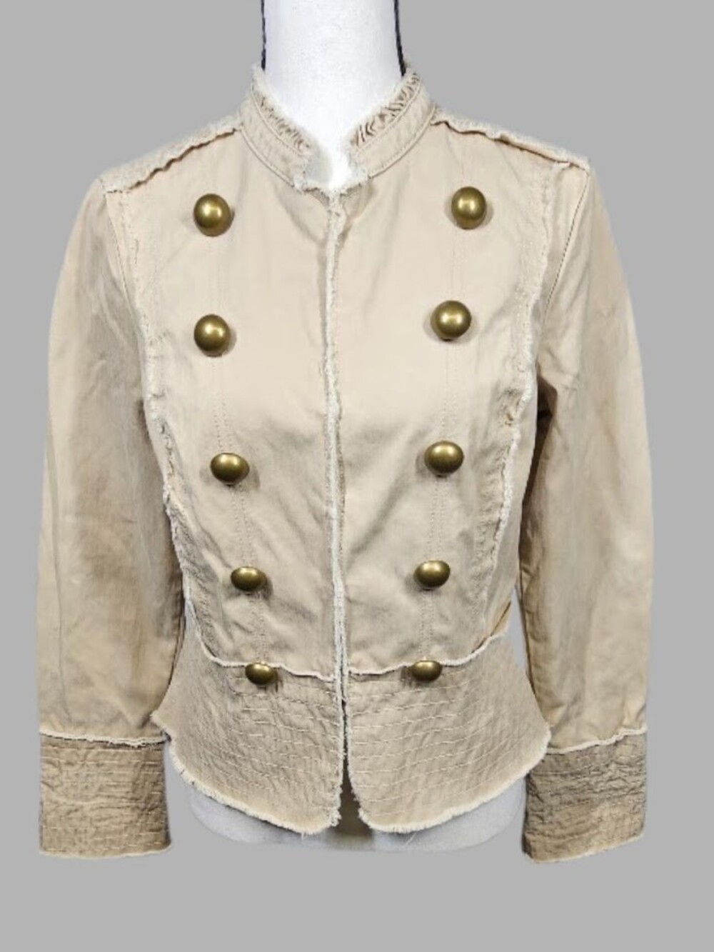 Vintage 2006 Old Navy Y2K Military Band Jacket Frayed Boho Indie Sleaze Tan SM